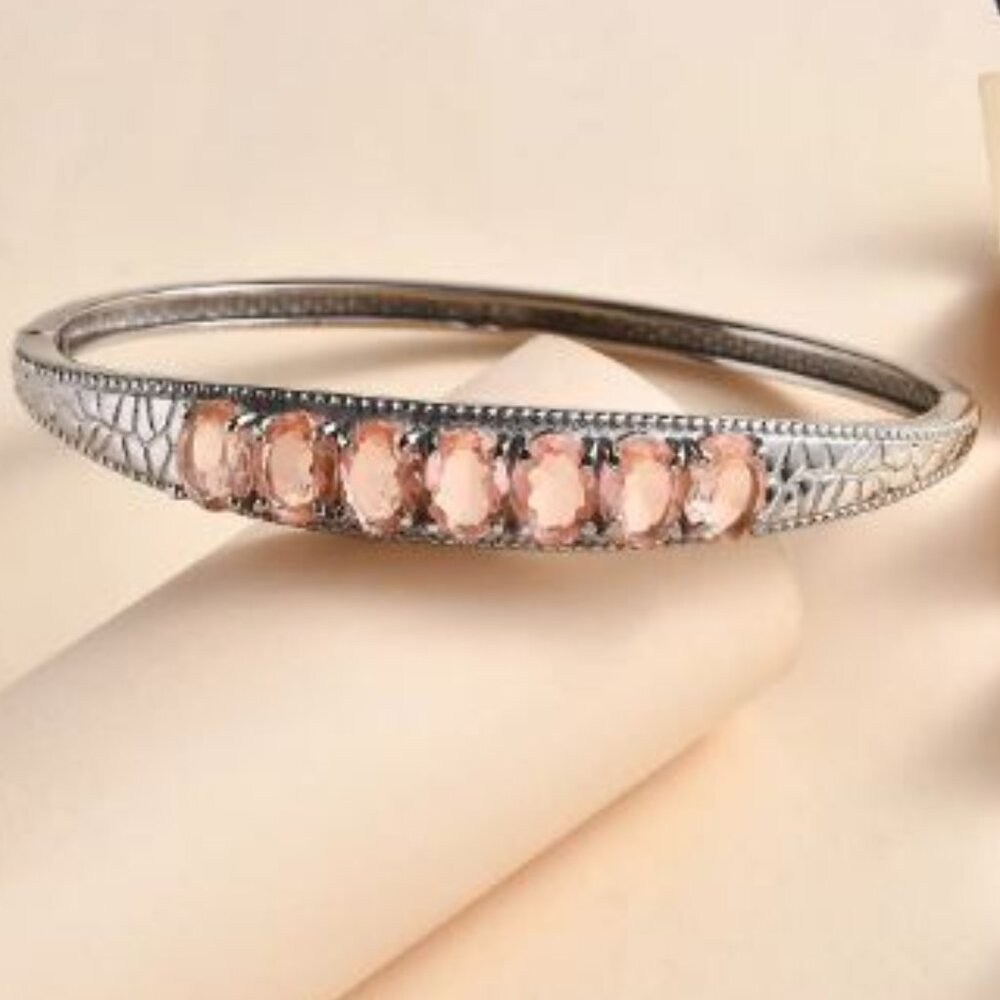 Morganique Quartz (Triplet) 9.40 ctw Bangle Bracelet in Stainless Steel (7.25 In